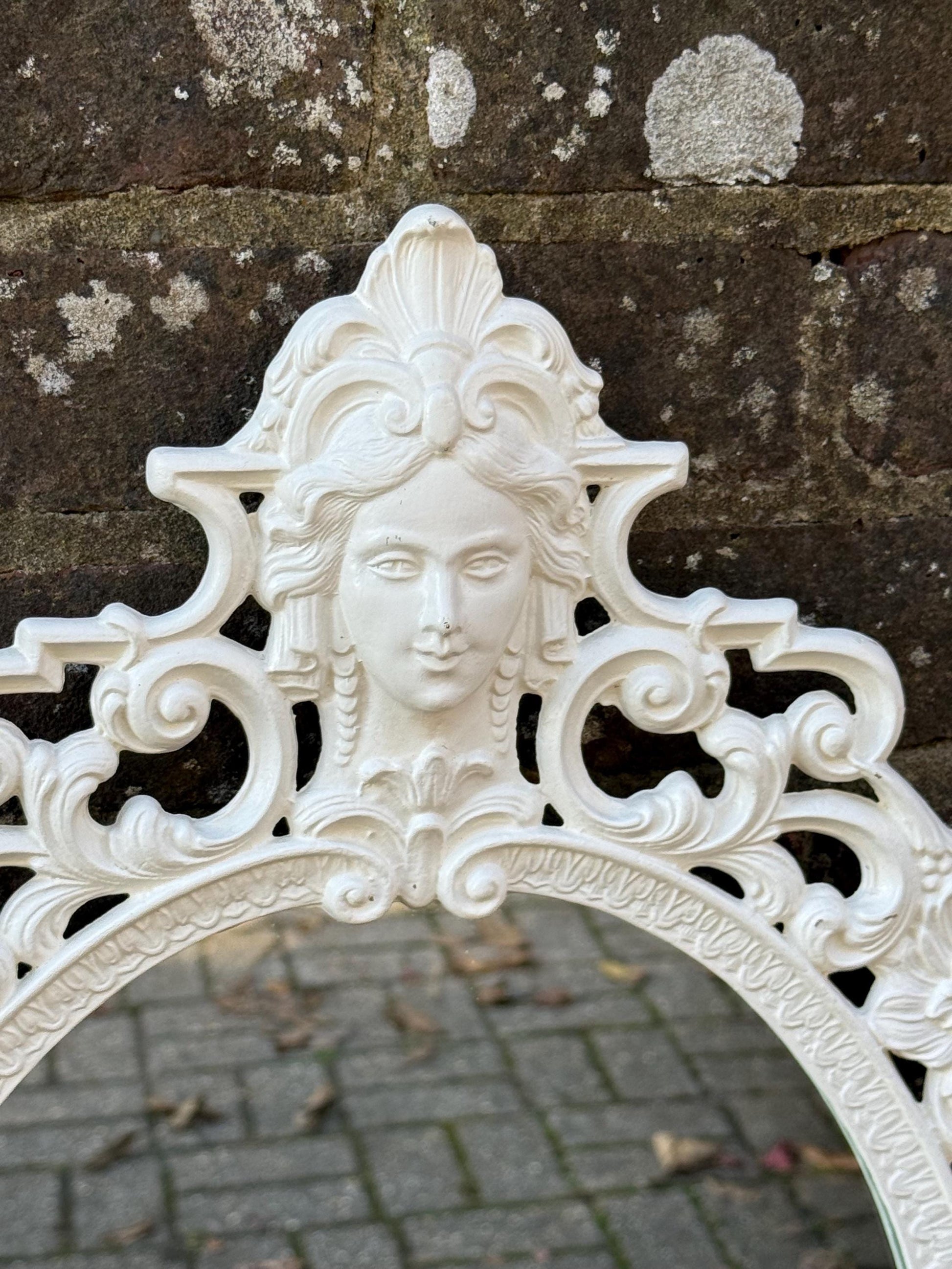 Vintage Cast Metal Rococo Mirror – White Ornate Wall Mirror with Lady Face Detail, Hollywood Regency Baroque Revival Decor, retro mirror
