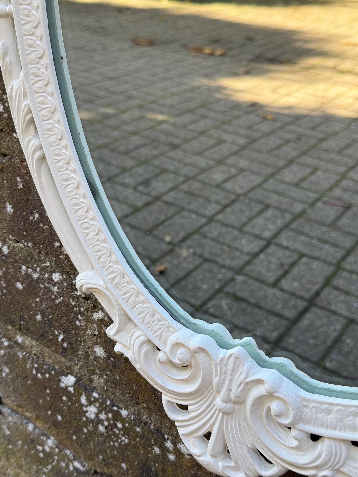 Vintage Cast Metal Rococo Mirror – White Ornate Wall Mirror with Lady Face Detail, Hollywood Regency Baroque Revival Decor, retro mirror