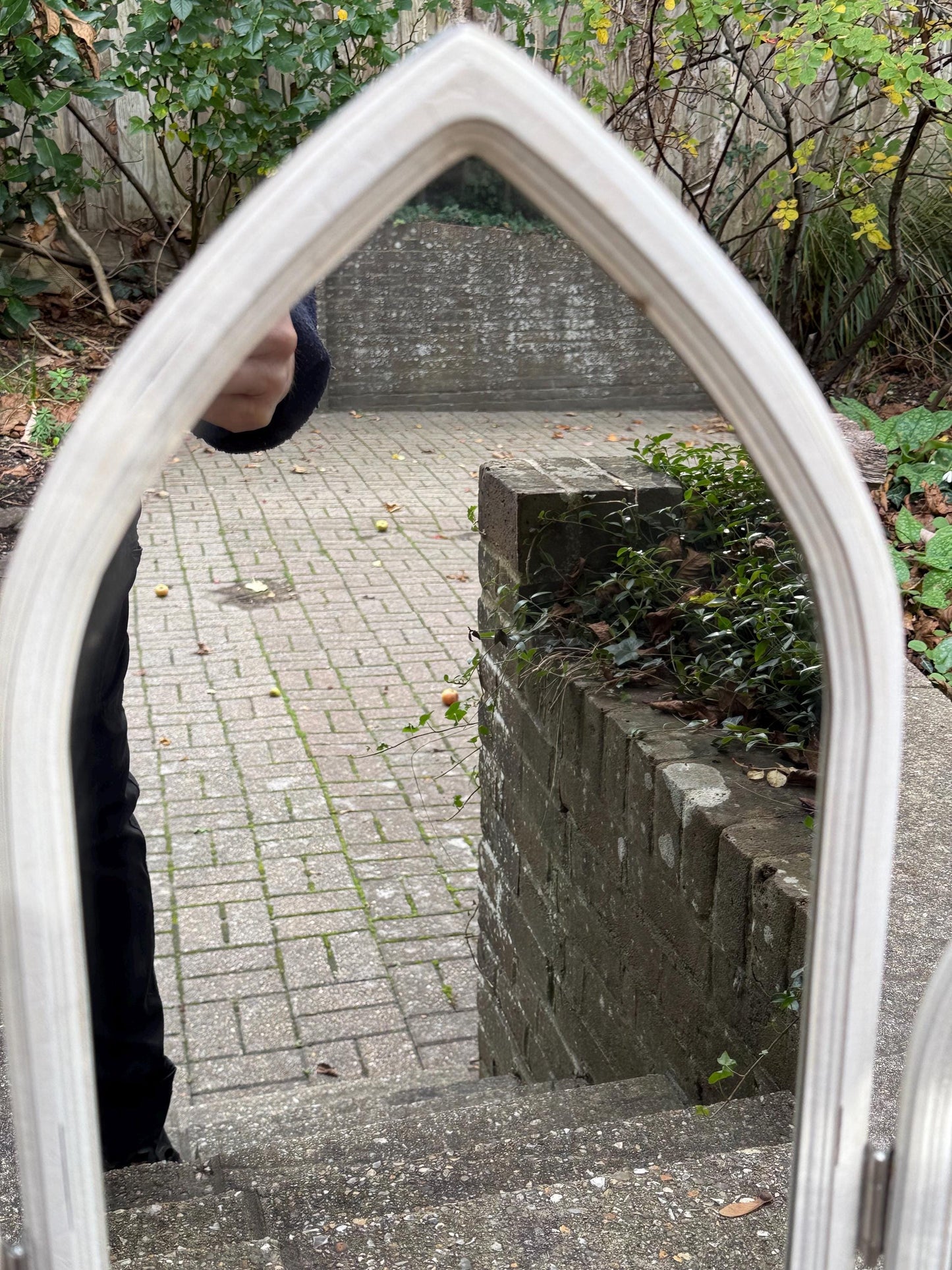 Vintage Gothic Revival Triple Arched Mirror – 1980s White Painted Folding Cathedral Arch Wall Mirror, Shabby Chic Architectural Decor