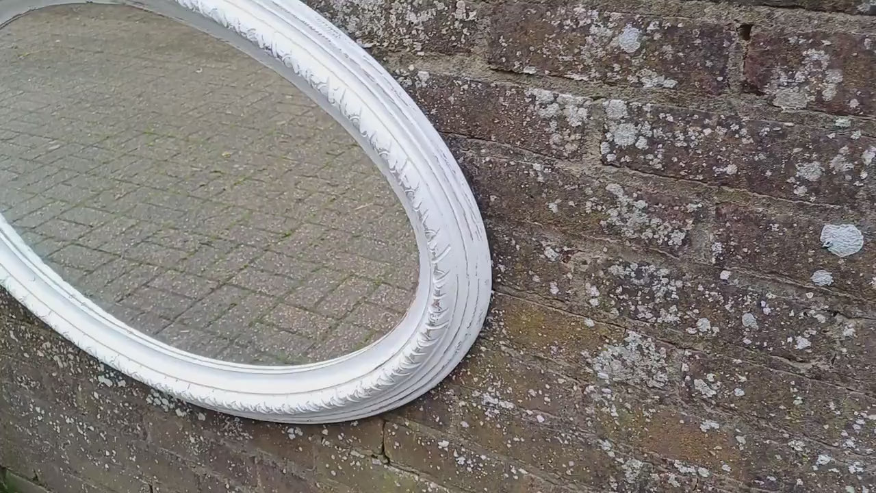 Huge Vintage Painted Shabby Chic Wall or Over Mantel Mirror Bespoke Upcycled. Farrow and Ball Wimborne White.