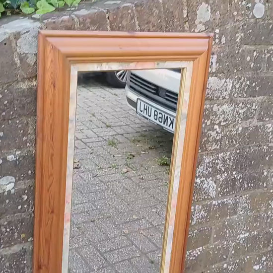 Large Classic Vintage 80s Pine Wall Mirror with Floral Flower Inset 77 x 46 cm