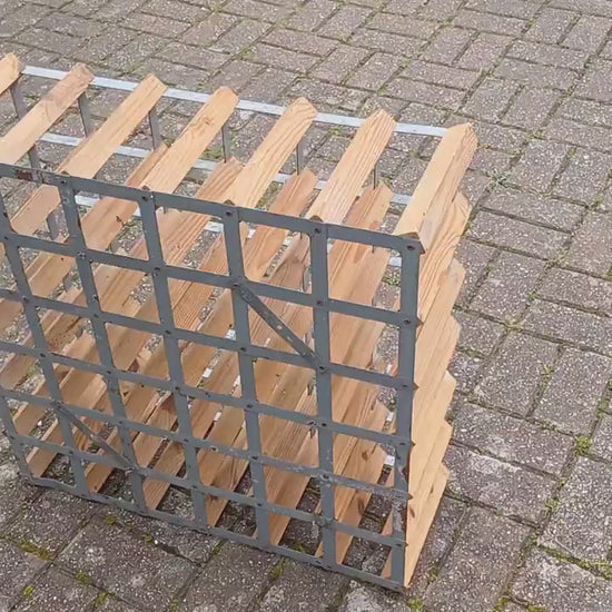 Large  Vintage 70s Pine and Zinc Wine Rack Up to 43 Bottles
