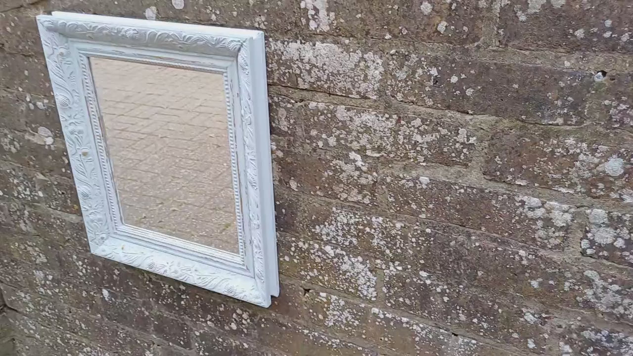 Small Ornate Painted Shabby Chic Mirror in Farrow and Ball Light Blue. Gold Highlights.
