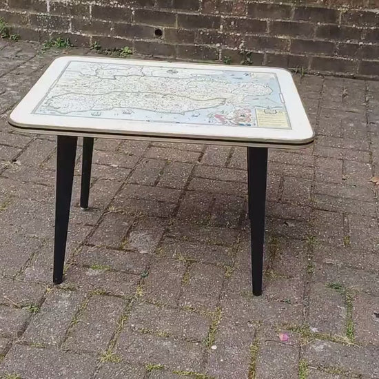 Vintage Retro Caxton Map 60s Coffee Table Saxton’s Map of Kent, Sussex, Surrey and Middlesex, 1575.