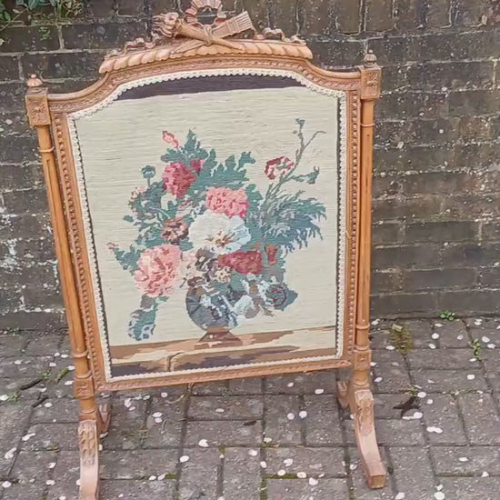 Vintage French Fruit Wood Quality Fire Screen Guard Still Life Tapestry Decoration.