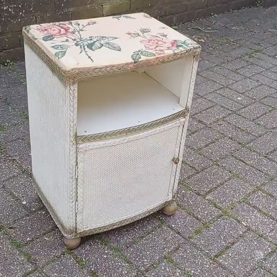 Vintage Painted Lloyd Loom Style Linen Bedside Cupboard