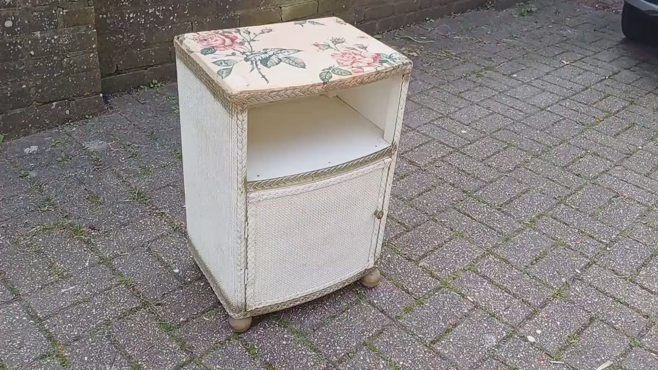 Vintage Painted Lloyd Loom Style Linen Bedside Cupboard