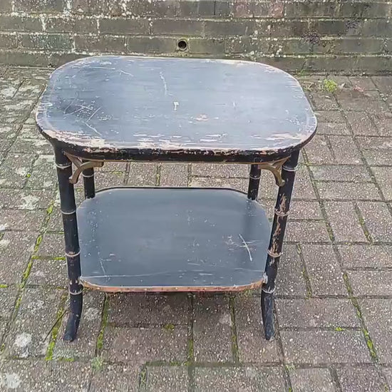 Characterful Painted Vintage Victorian Shabby Chic Oriental Style Occasional Side Coffee Table Black and Gold.