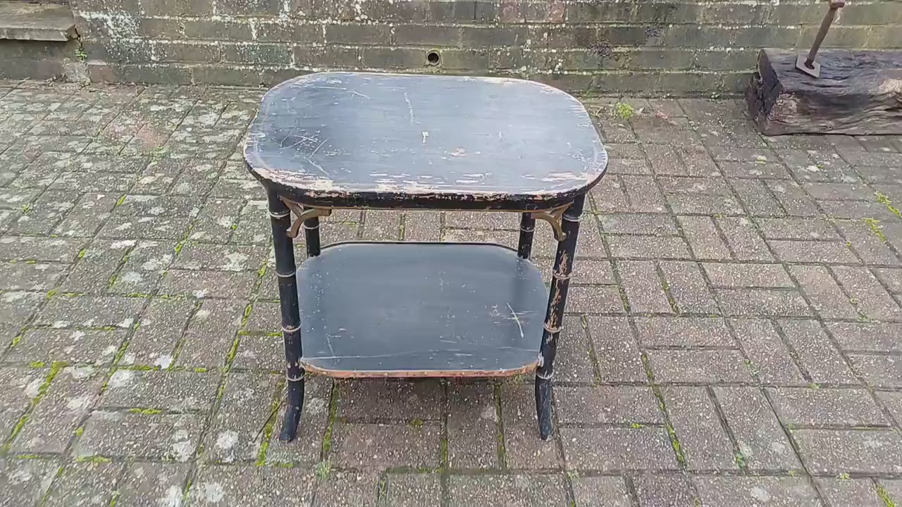 Characterful Painted Vintage Victorian Shabby Chic Oriental Style Occasional Side Coffee Table Black and Gold.