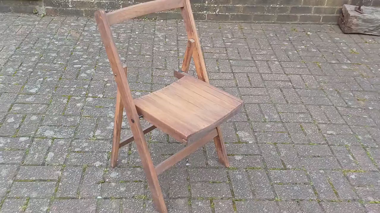 Pre-War Vintage Solid Beech Folding Chair Inside or Garden