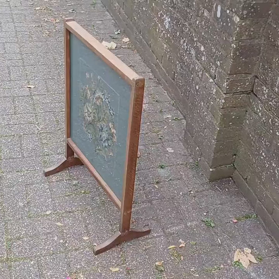 Top Quality Oak Mid 20th Century Fire Screen Flower Floral Still Life
