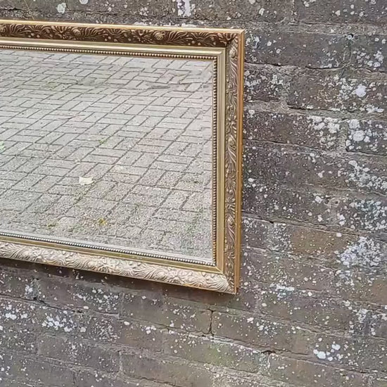 Huge Vintage Quality 80s Gold Gilt Wall Mirror Dark Highlights Wooden Frame Moulded Decoration