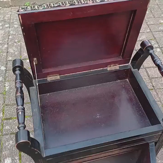 Superb Quality Mahogany Vintage Edwardian Piano Stool Sheet Cupboard and Upper Compartment. Ebonised.