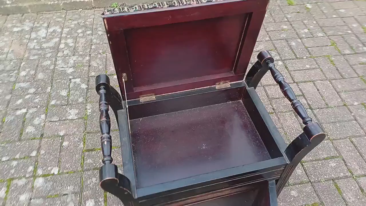 Superb Quality Mahogany Vintage Edwardian Piano Stool Sheet Cupboard and Upper Compartment. Ebonised.