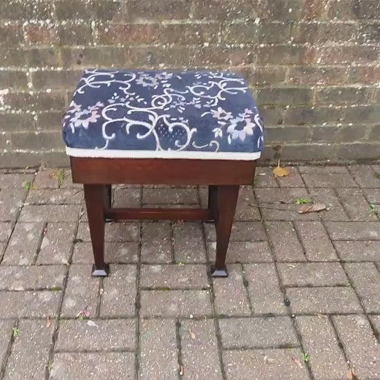 Stunning Vintage Newly Upholstered Edwardian Piano Stool Adjustable Height.