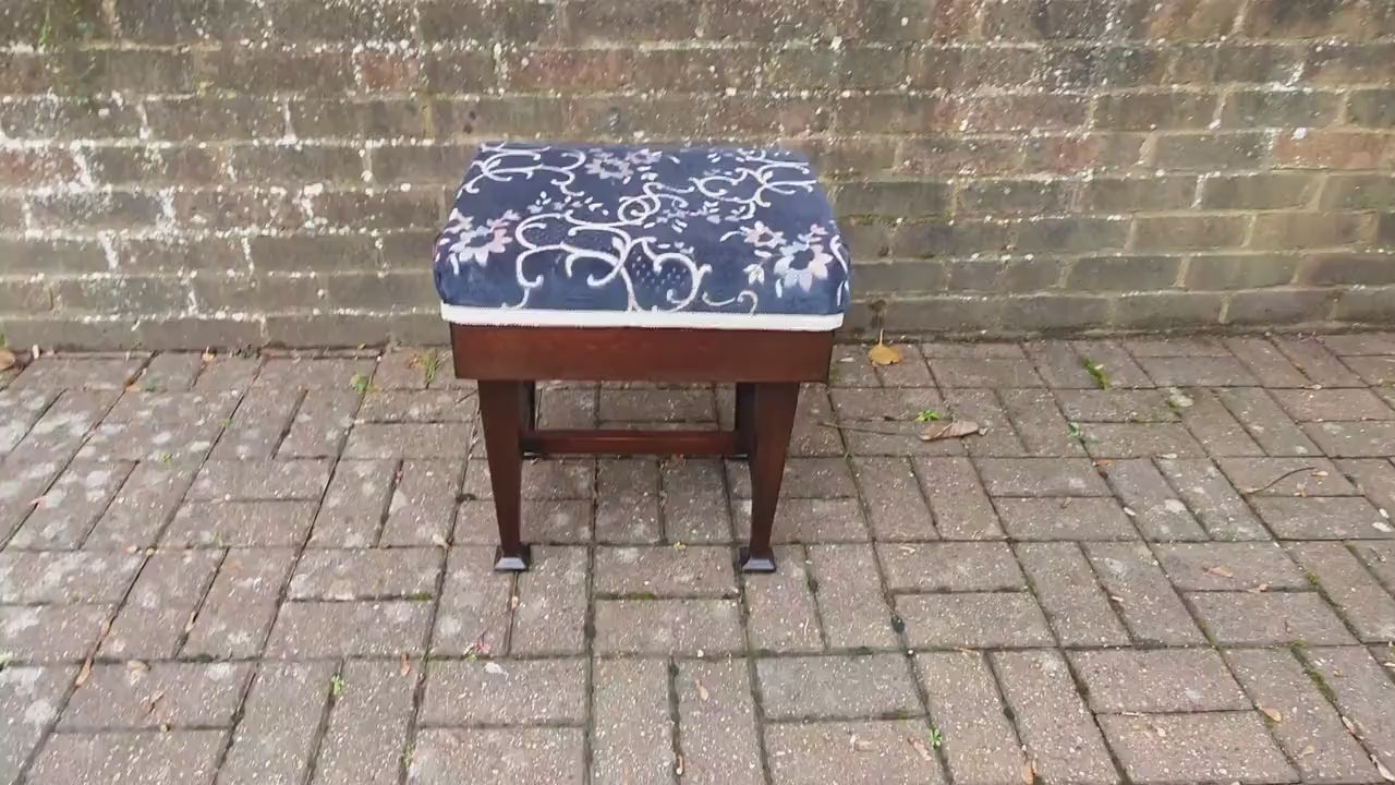 Stunning Vintage Newly Upholstered Edwardian Piano Stool Adjustable Height.