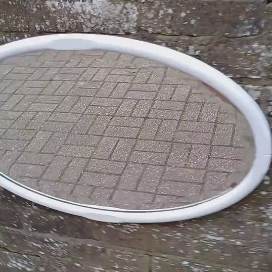 Large Vintage Unique Painted Shabby Chic Oval Mirror in Farrow and Ball Wimborne White
