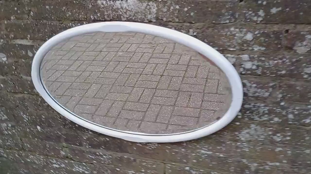 Large Vintage Unique Painted Shabby Chic Oval Mirror in Farrow and Ball Wimborne White