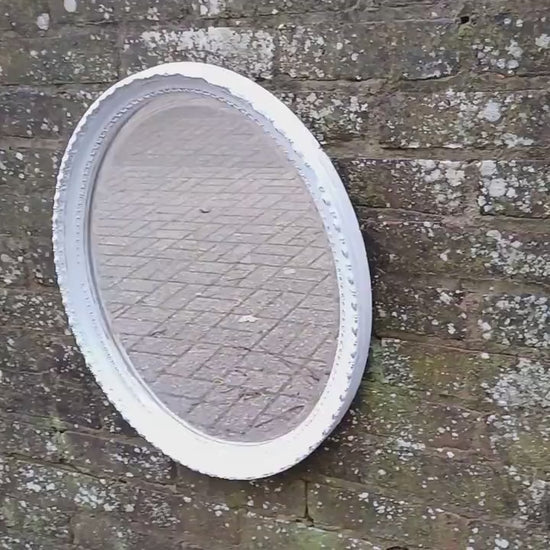 Large Stunning Unique Vintage Painted Oval Mirror in Farrow and Ball Borrowed Light Blue.