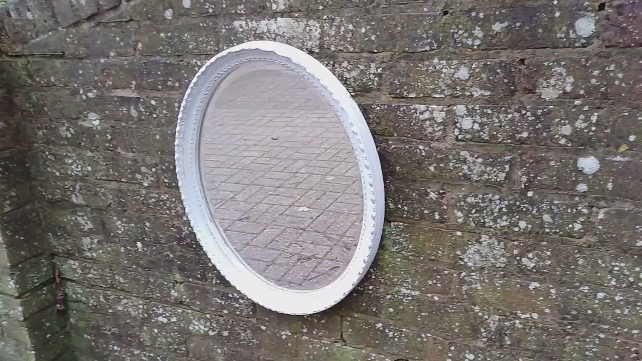 Large Stunning Unique Vintage Painted Oval Mirror in Farrow and Ball Borrowed Light Blue.