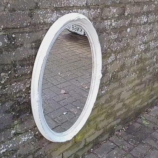 Large Bespoke Painted Oval Shabby Chic Wall Mirror in Farrow and Ball with Gold Decoration.
