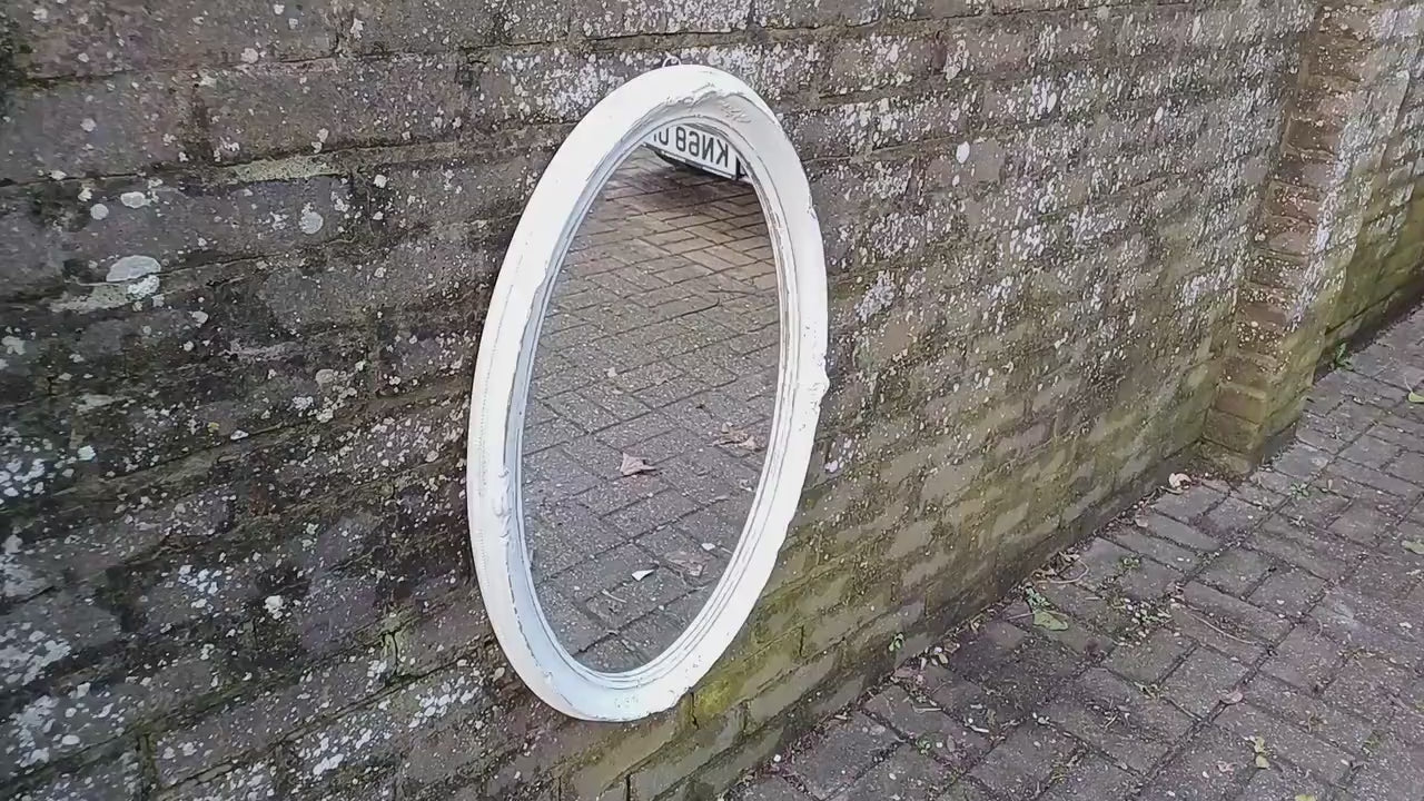 Large Bespoke Painted Oval Shabby Chic Wall Mirror in Farrow and Ball with Gold Decoration.