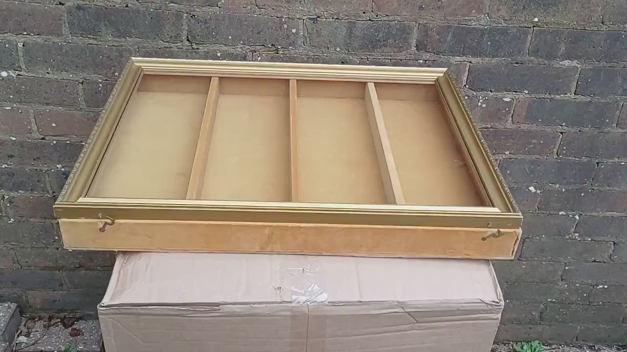 Vintage 70s Collector Jewellery Display Case Cupboard Gold and Velvet