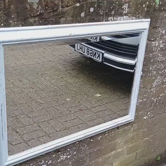Large Vintage Painted Shabby Chic Wall or Over Mantel Mirror Bespoke Upcycled. Farrow and Ball Light Blue Grey