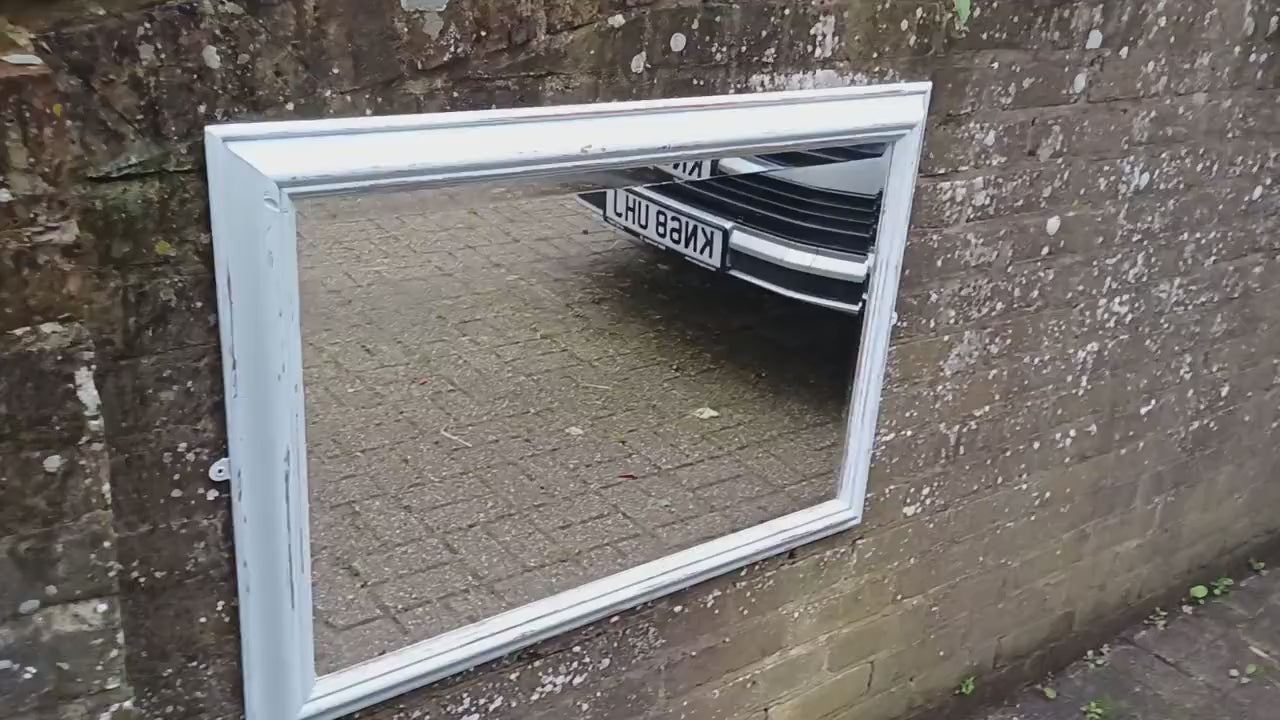 Large Vintage Painted Shabby Chic Wall or Over Mantel Mirror Bespoke Upcycled. Farrow and Ball Light Blue Grey