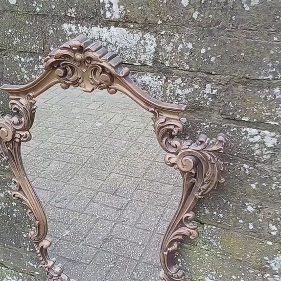 Stunning Gold 80s Vintage Ornate Gold Decorative Wall Mirror Cherub and Floral Decoration.