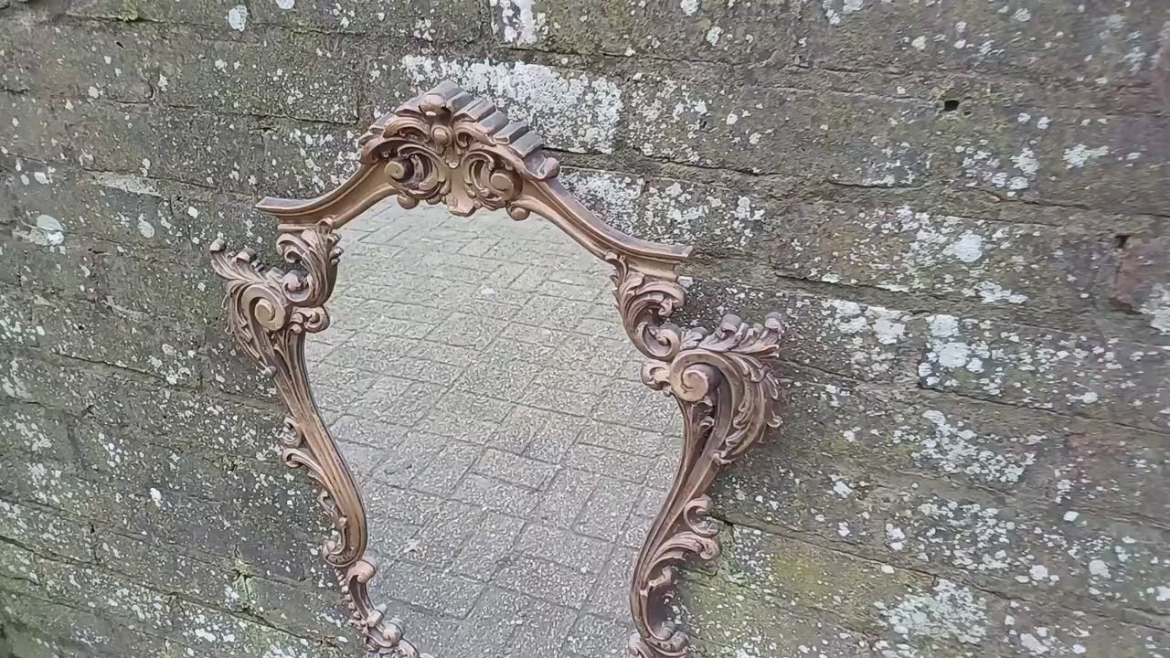 Stunning Gold 80s Vintage Ornate Gold Decorative Wall Mirror Cherub and Floral Decoration.