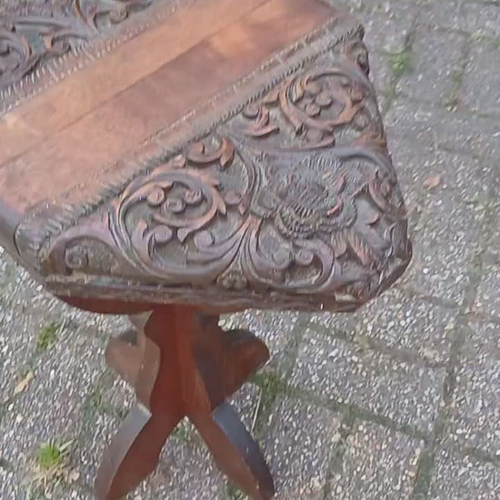 Superbly Deep Carved Vintage Hardwood Stool or Occasional Side Table.