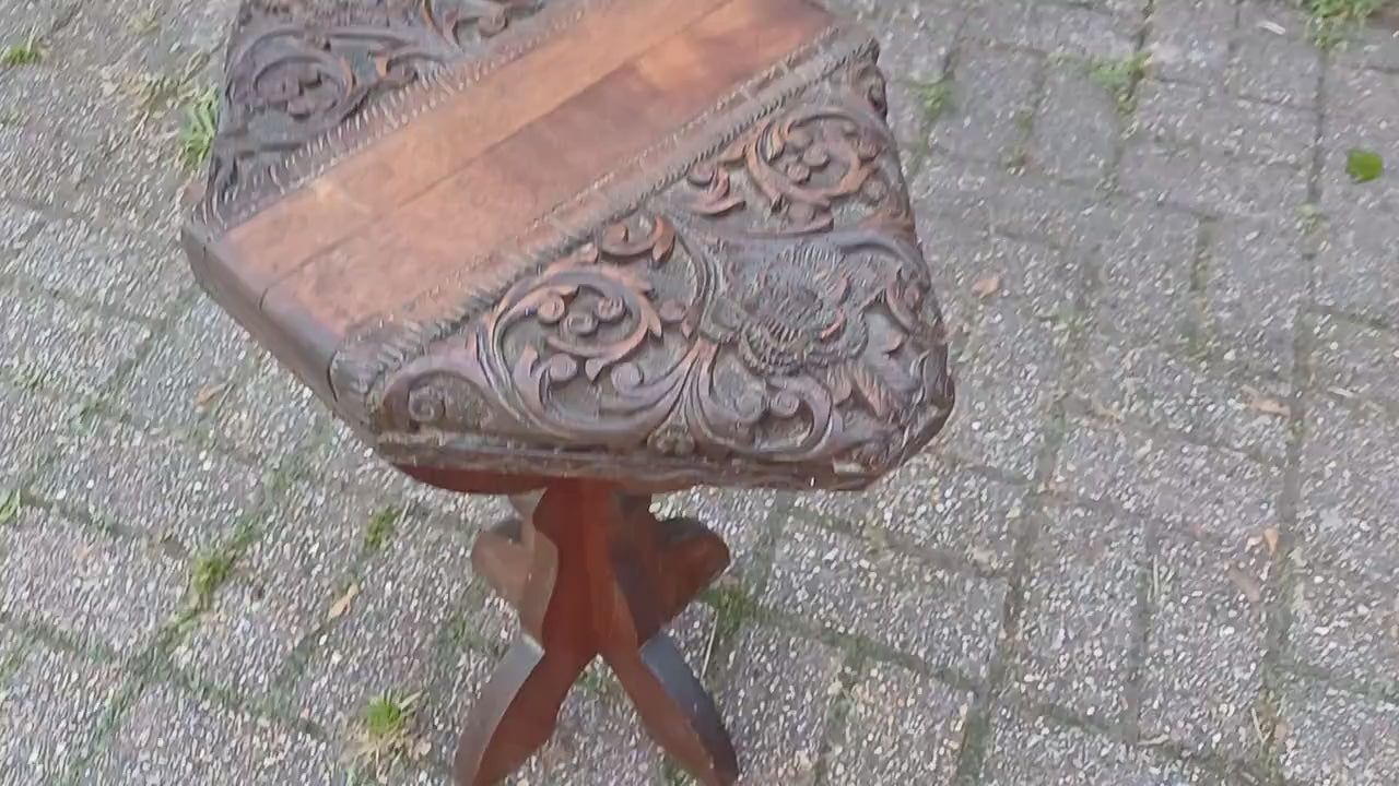 Superbly Deep Carved Vintage Hardwood Stool or Occasional Side Table.