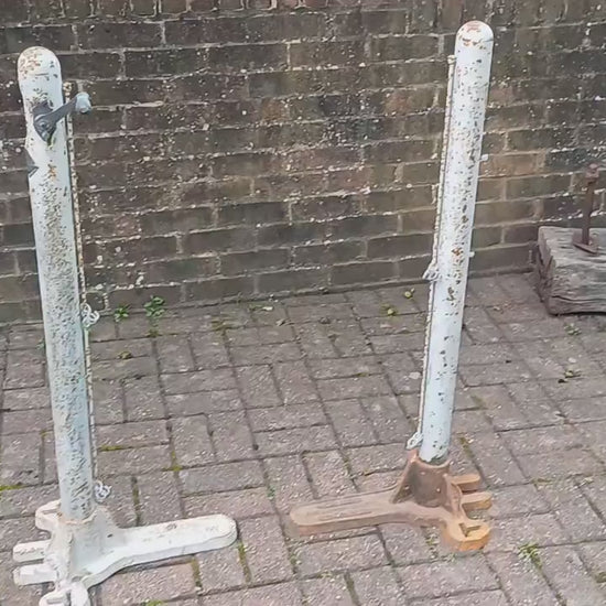 Pair of Vintage Iron Victorian Tennis Net Posts Multun-in- Parvo’ Halifax. Architectural Antique