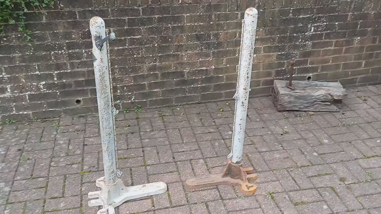 Pair of Vintage Iron Victorian Tennis Net Posts Multun-in- Parvo’ Halifax. Architectural Antique