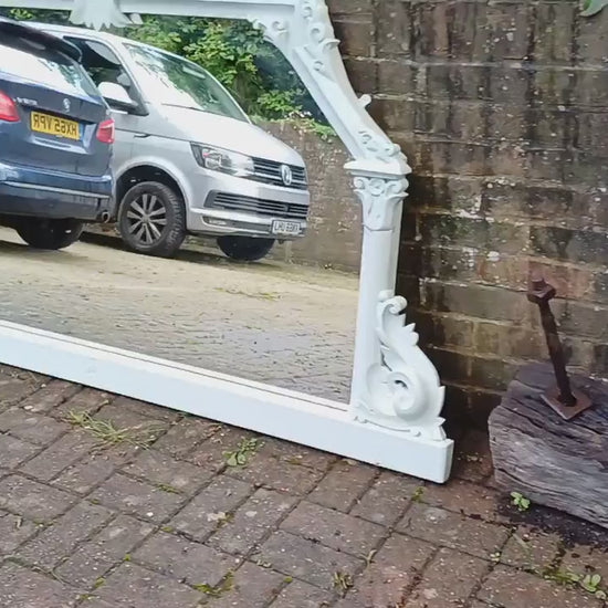 Enormous Vintage Victorian Painted Mahogany Over Mantel or Wall Mirror Light Green.