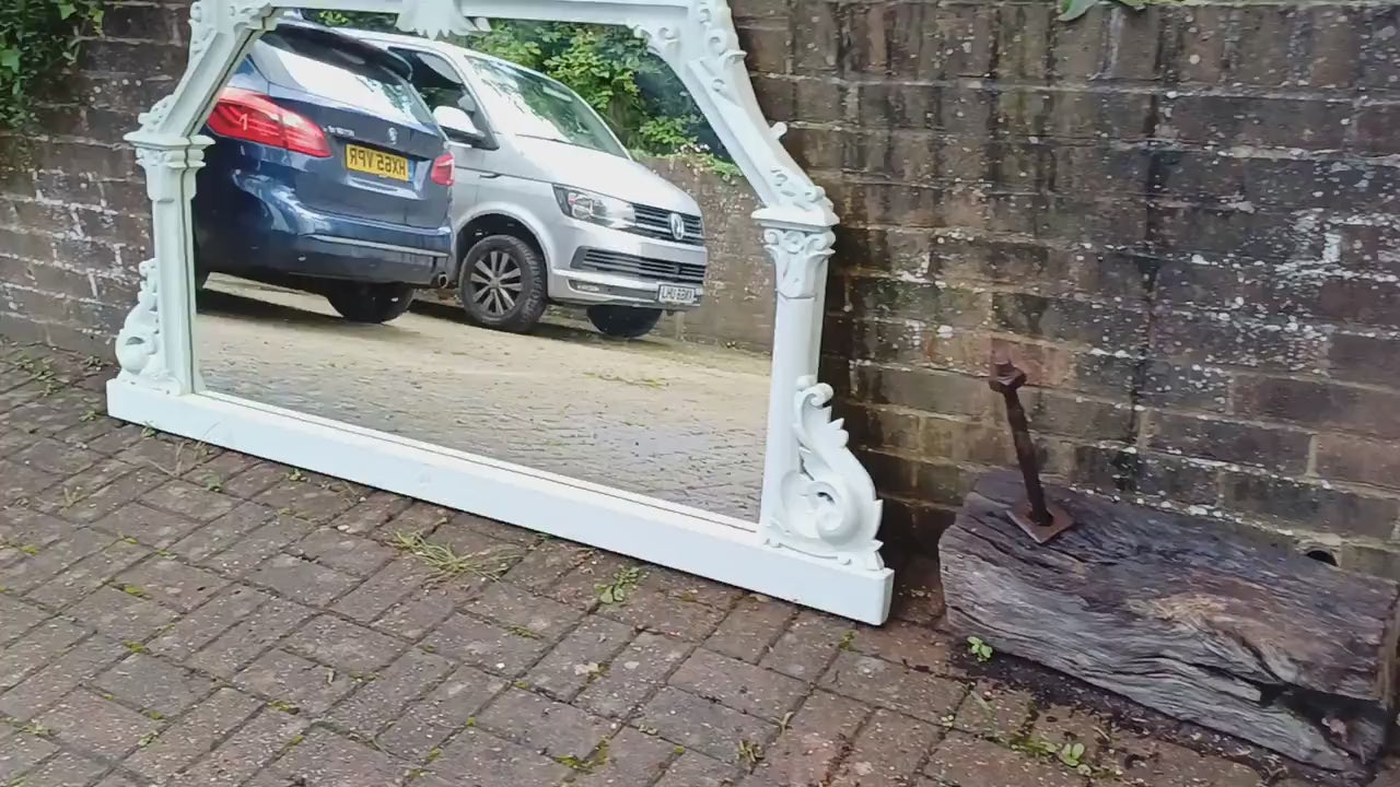 Enormous Vintage Victorian Painted Mahogany Over Mantel or Wall Mirror Light Green.