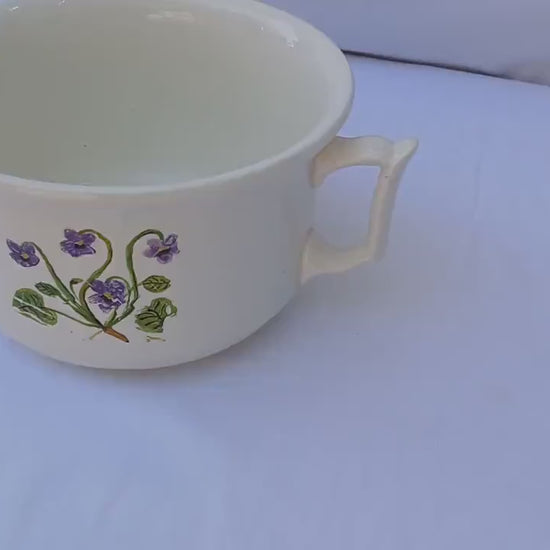 Vintage Ceramic Chamber Pot Potty Planter Later Hand Painted Flower Decoration. New Hall Hanley.