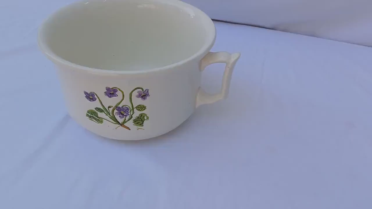 Vintage Ceramic Chamber Pot Potty Planter Later Hand Painted Flower Decoration. New Hall Hanley.