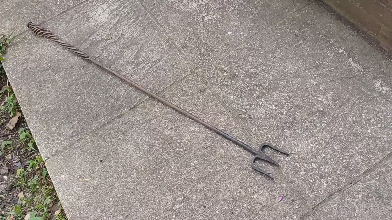 Amazing Long Vintage Handmade Iron Fork Neptune Blacksmith Swirly Decoration.