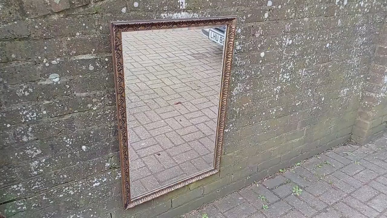 Huge Quality Vintage 60s Gilt Gold Mirror Dark Highlights Superb Heavy Bevelled Glass.90 x 59 cm