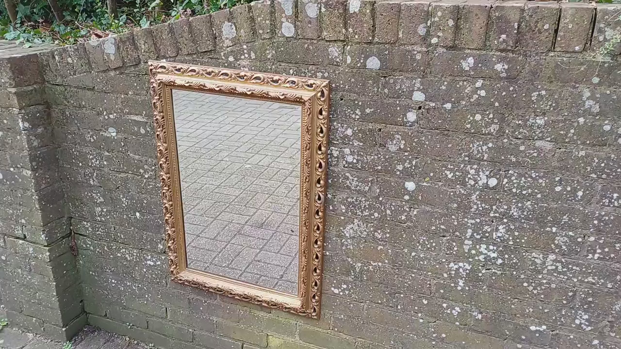 Superb Large Ornate Kitsch Composite Pierced Gold Gilt Wall Mirror. 84 x 64 cm