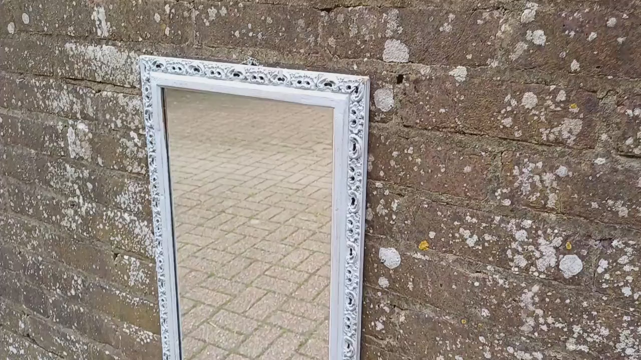 Vintage Ornate Painted Mirror Hand Painted and Upcycled in Farrow and Ball Borrowed Light, Light Blue.