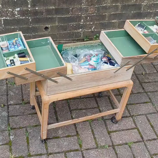 Vintage Retro Hand Stripped Mid 20th Century Beech Expanding Workbox Needlepoint Needlework Storage.