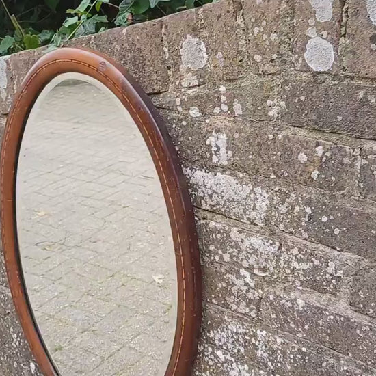 Vintage Oval Inlaid Mahogany Early 20th Century Wall Mirror