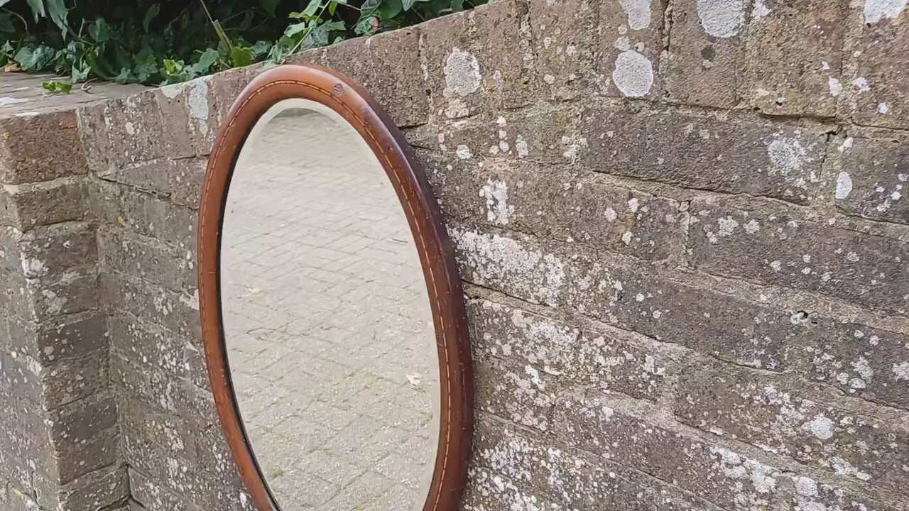 Vintage Oval Inlaid Mahogany Early 20th Century Wall Mirror