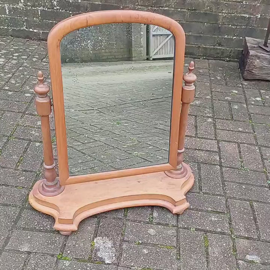Large Imposing Victorian Vintage Dressing Table Pine Swing Mirror.