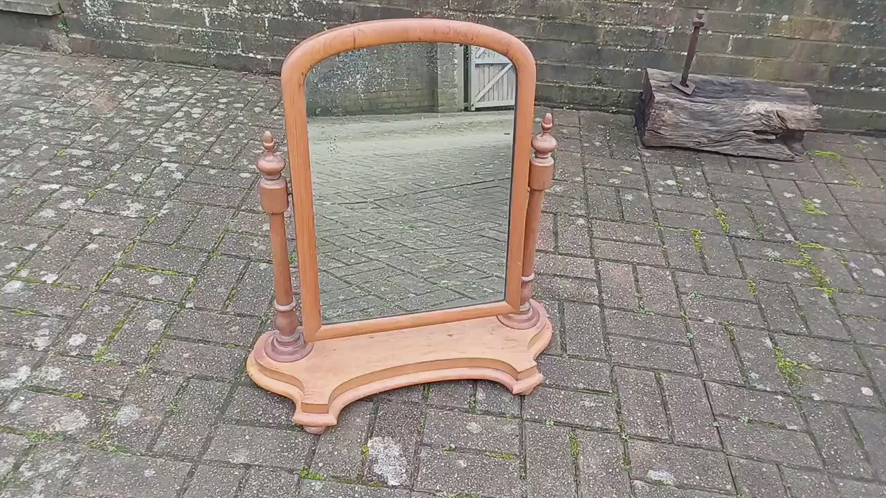 Large Imposing Victorian Vintage Dressing Table Pine Swing Mirror.