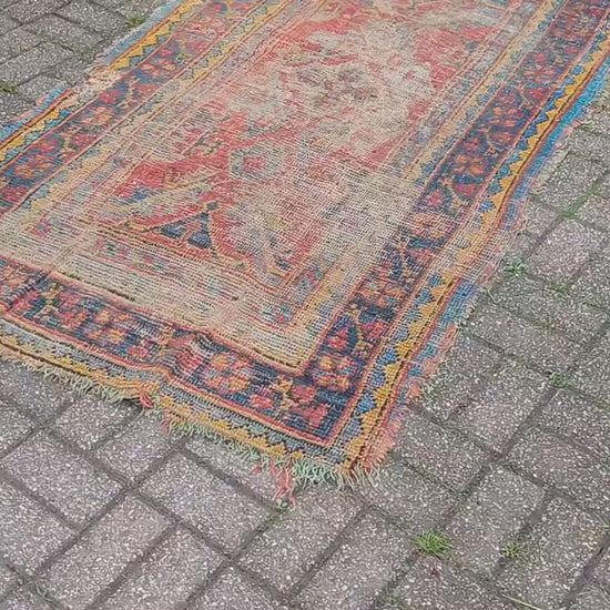 Charming Wool Woollen Bohemian Age Worn Early 20th Century Vintage Rug Runner Beautiful Colours Shabby Chic 404 x 113 cm
