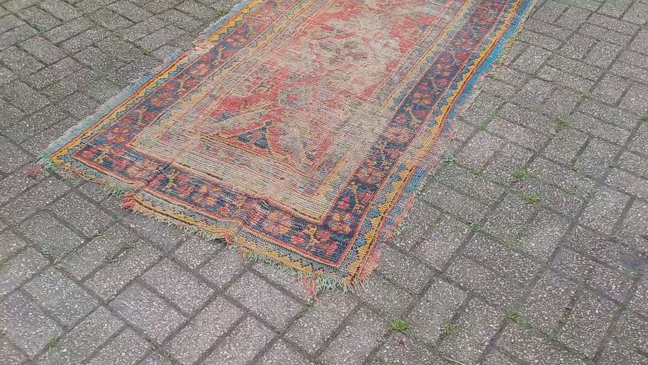 Charming Wool Woollen Bohemian Age Worn Early 20th Century Vintage Rug Runner Beautiful Colours Shabby Chic 404 x 113 cm